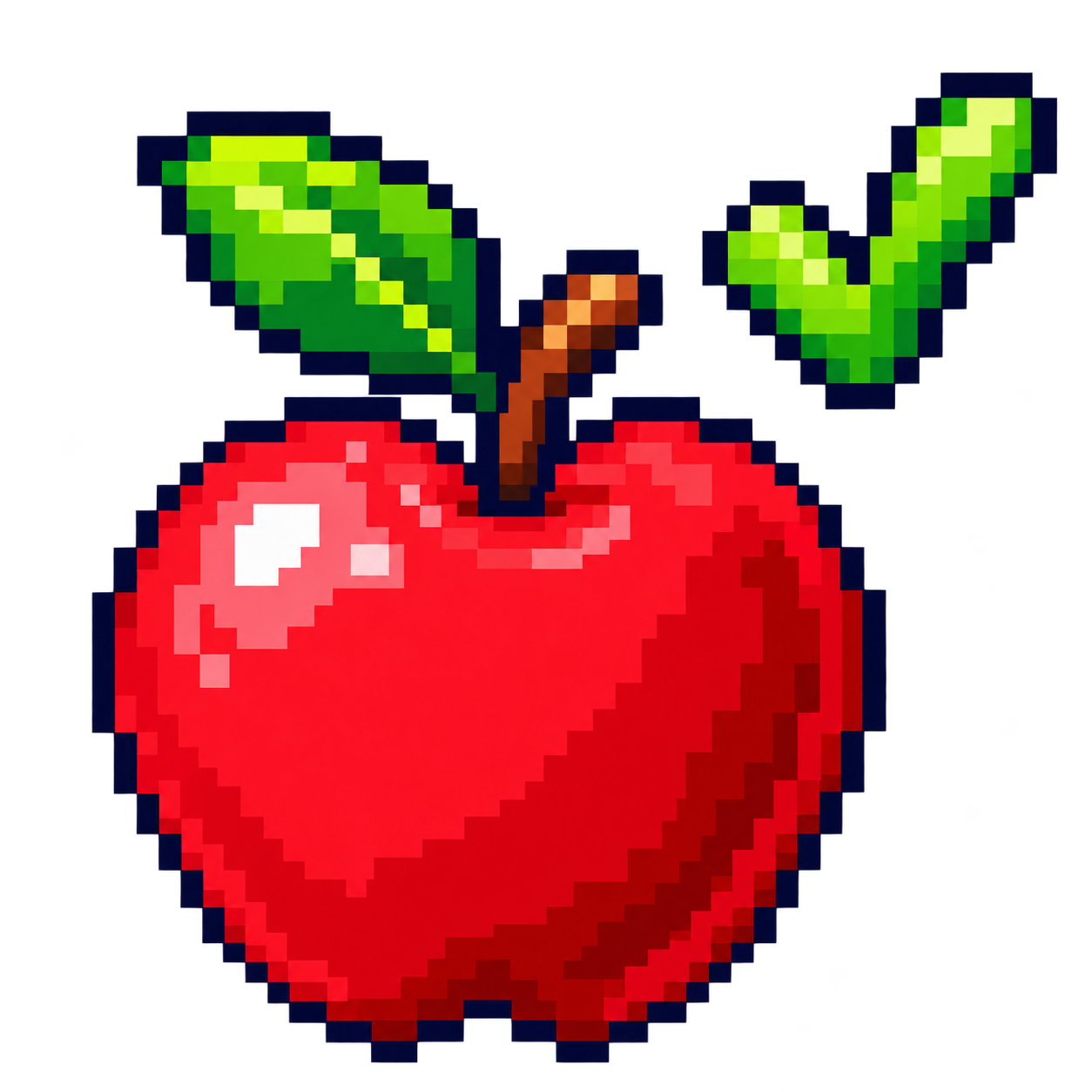 An apple with a green tick