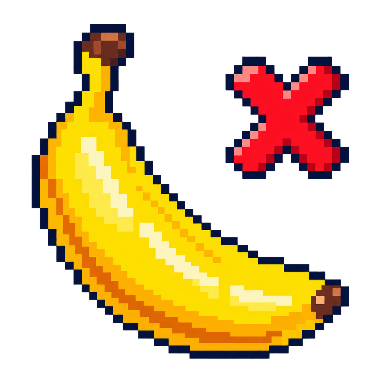 A banana with a red cross