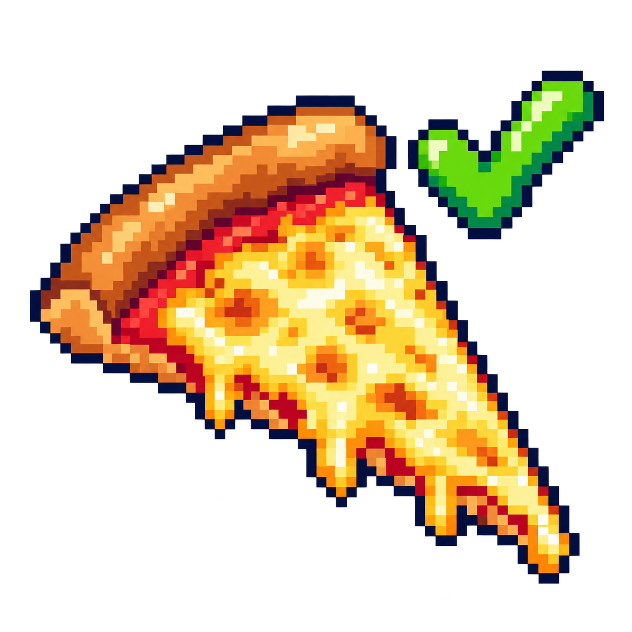 A slice of pizza with a green tick